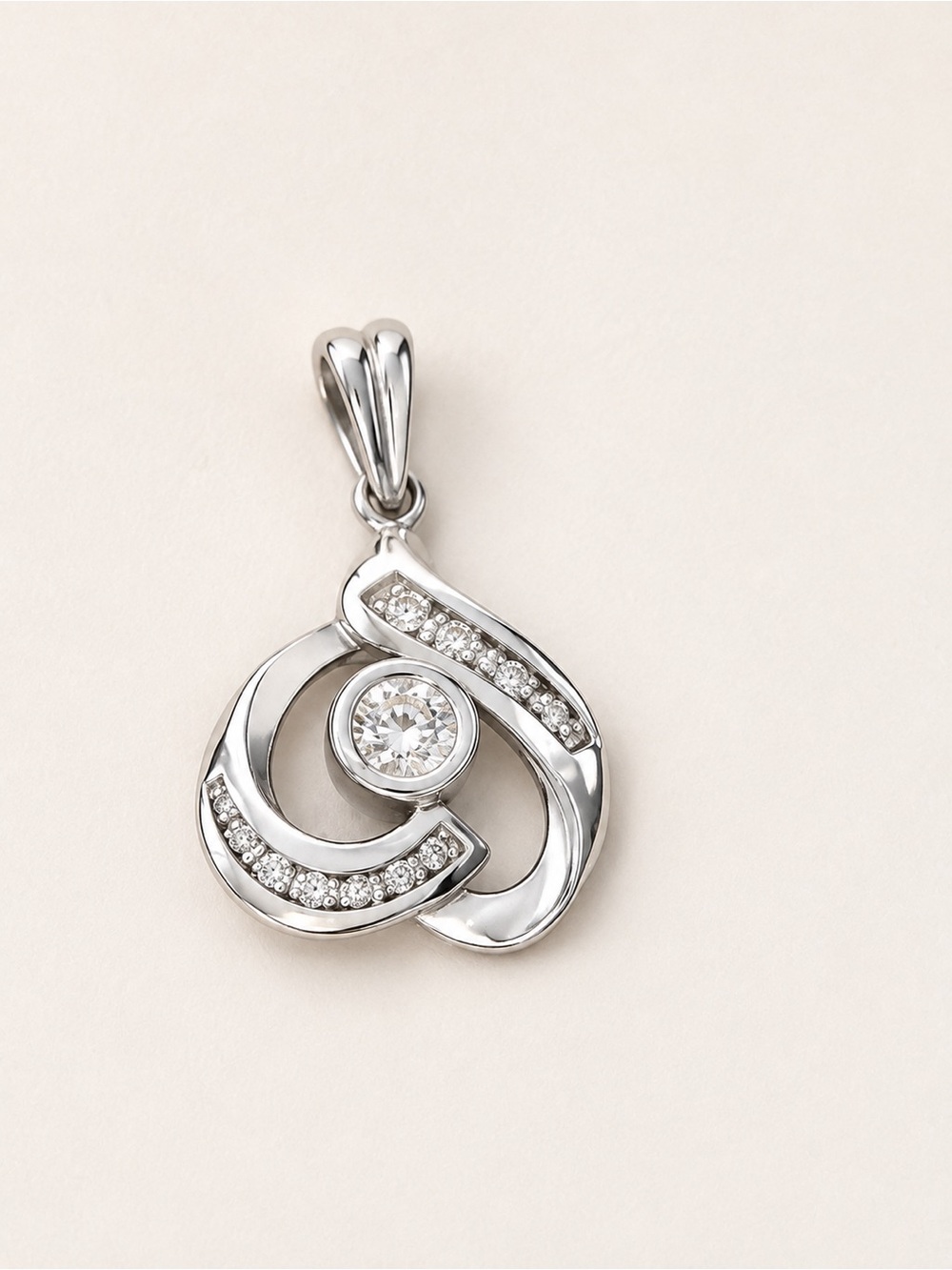 18k solid gold Swirl Pendant with genuine diamond
